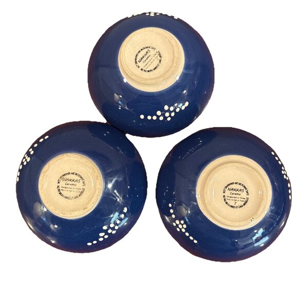 Nakkas Ceramic 4.5” Bowl Hand Painted In Turkey Set of 3 - Picture 3 of 5